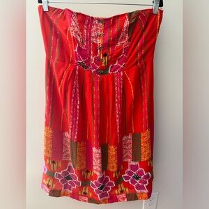 Anthropologie Orange We Love Vera Valencia Dress Embroidered Strapless Size 10